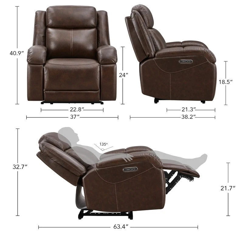 Sillón reclinable eléctrico individual Wall Hugger color crema/gris con reposacabezas y puertos USB