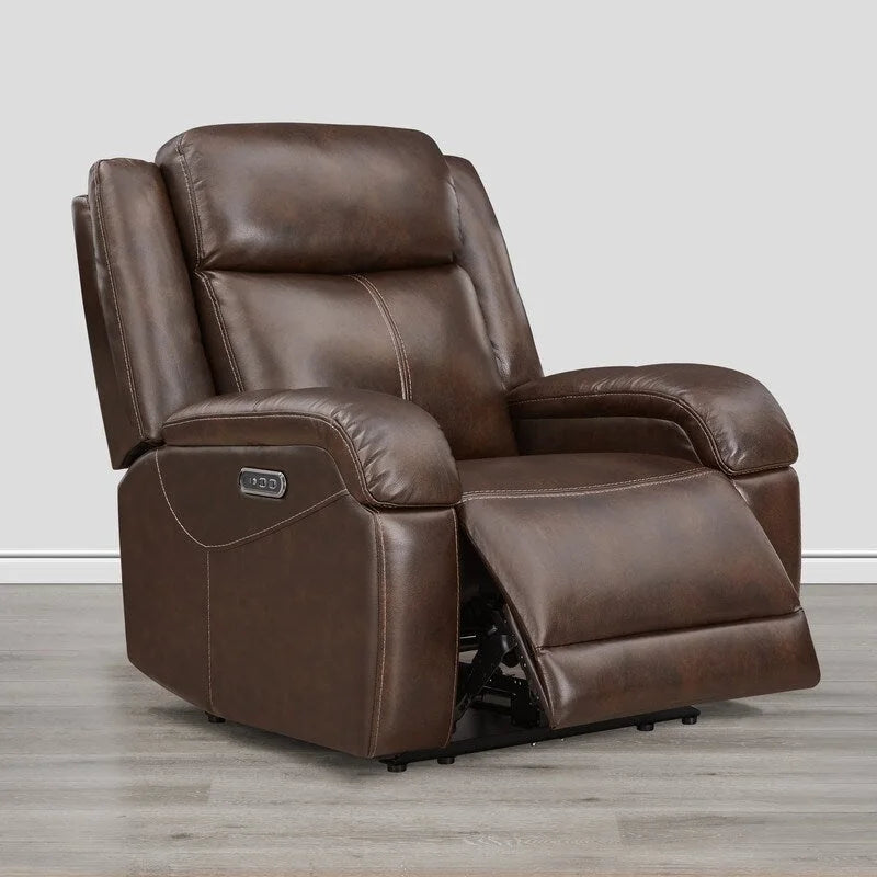 Sillón reclinable eléctrico individual Wall Hugger color crema/gris con reposacabezas y puertos USB