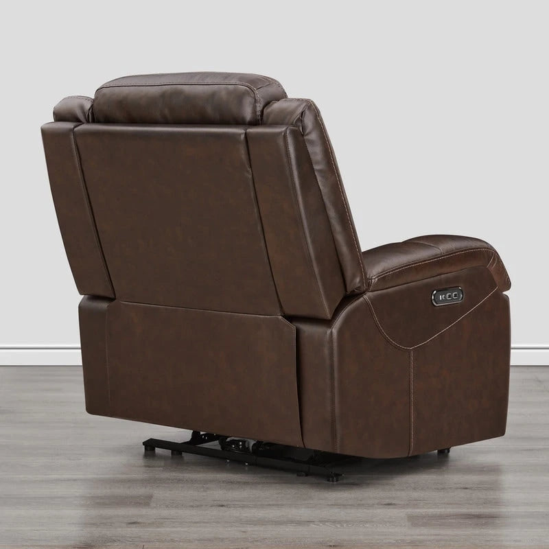 Sillón reclinable eléctrico individual Wall Hugger color crema/gris con reposacabezas y puertos USB
