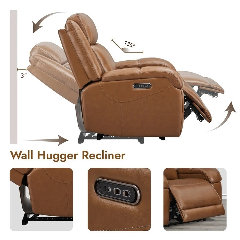 Sillón reclinable eléctrico individual Wall Hugger color crema/gris con reposacabezas y puertos USB