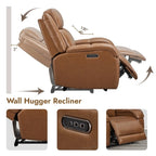 Sillón reclinable eléctrico individual Wall Hugger color crema/gris con reposacabezas y puertos USB