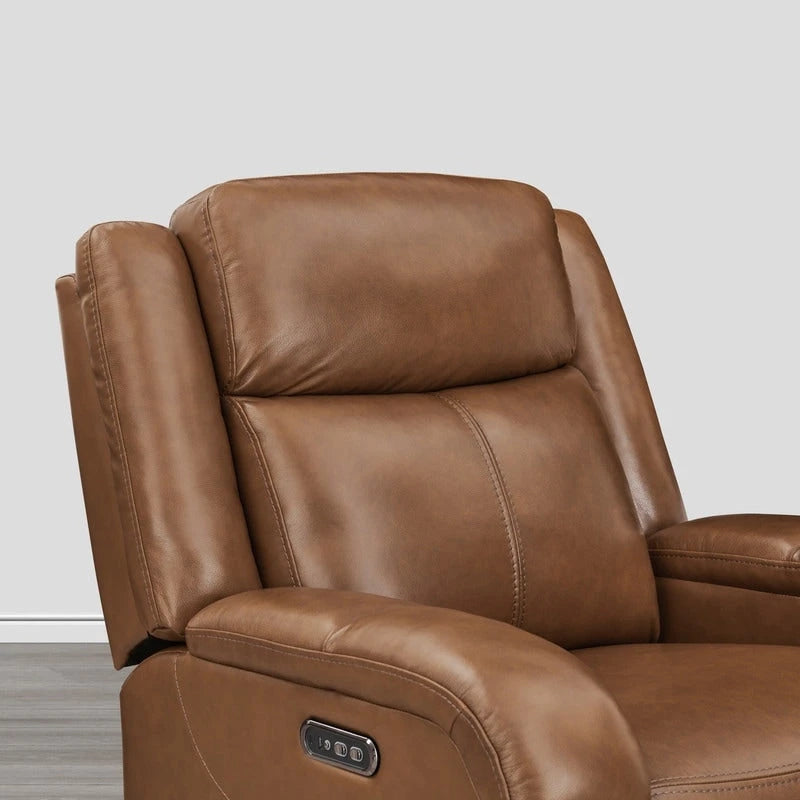 Sillón reclinable eléctrico individual Wall Hugger color crema/gris con reposacabezas y puertos USB