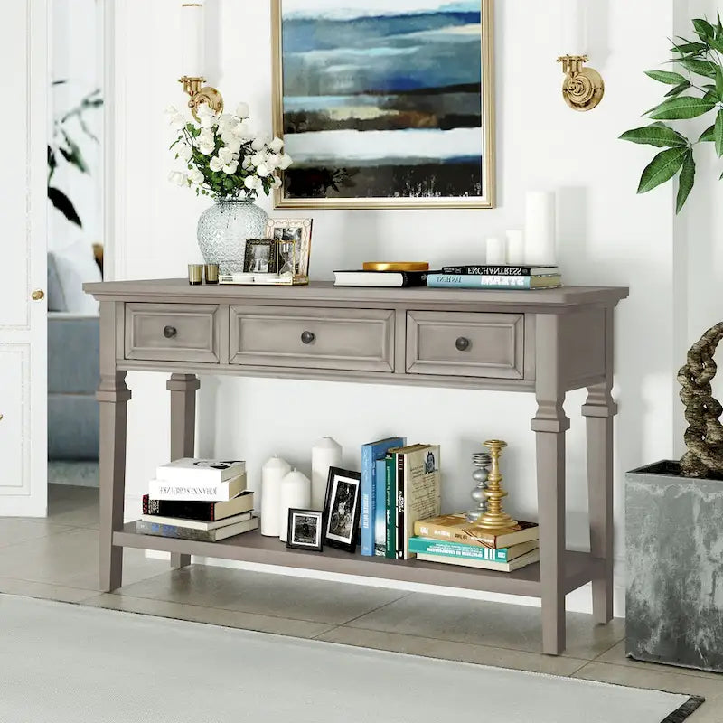 Mesa consola retro con 3 cajones, en azul marino/blanco antiguo/gris lavado/espresso, requiere montaje de 1 persona