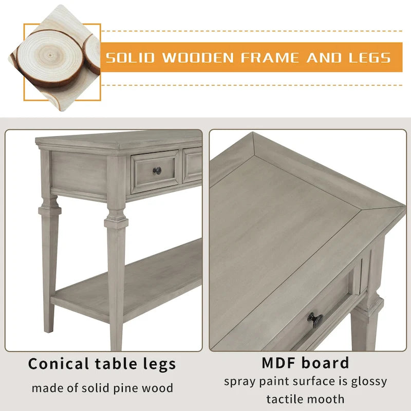 Mesa consola retro con 3 cajones, en azul marino/blanco antiguo/gris lavado/espresso, requiere montaje de 1 persona