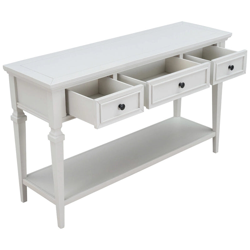 Mesa consola retro con 3 cajones, en azul marino/blanco antiguo/gris lavado/espresso, requiere montaje de 1 persona