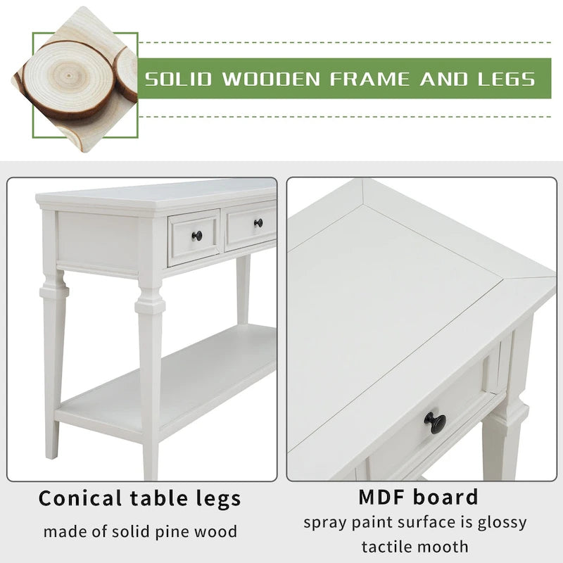 Mesa consola retro con 3 cajones, en azul marino/blanco antiguo/gris lavado/espresso, requiere montaje de 1 persona