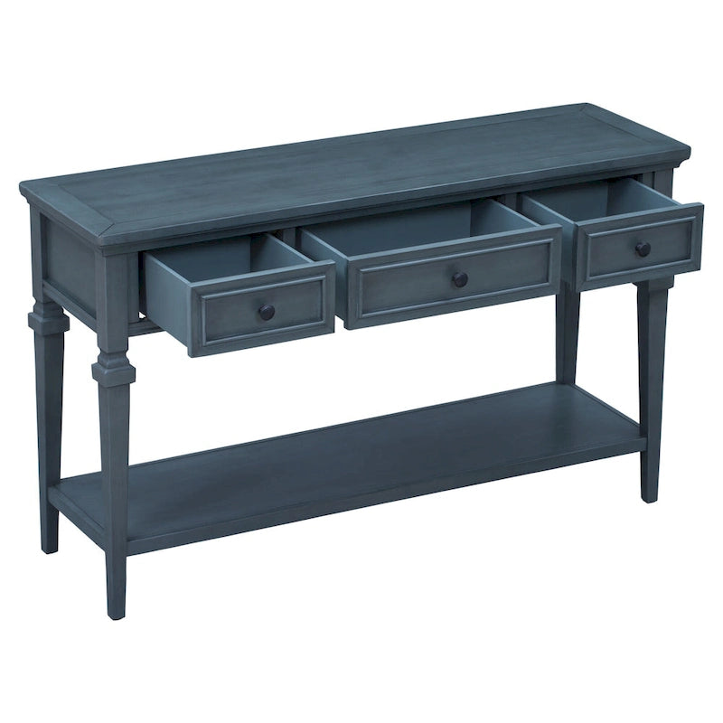 Mesa consola retro con 3 cajones, en azul marino/blanco antiguo/gris lavado/espresso, requiere montaje de 1 persona