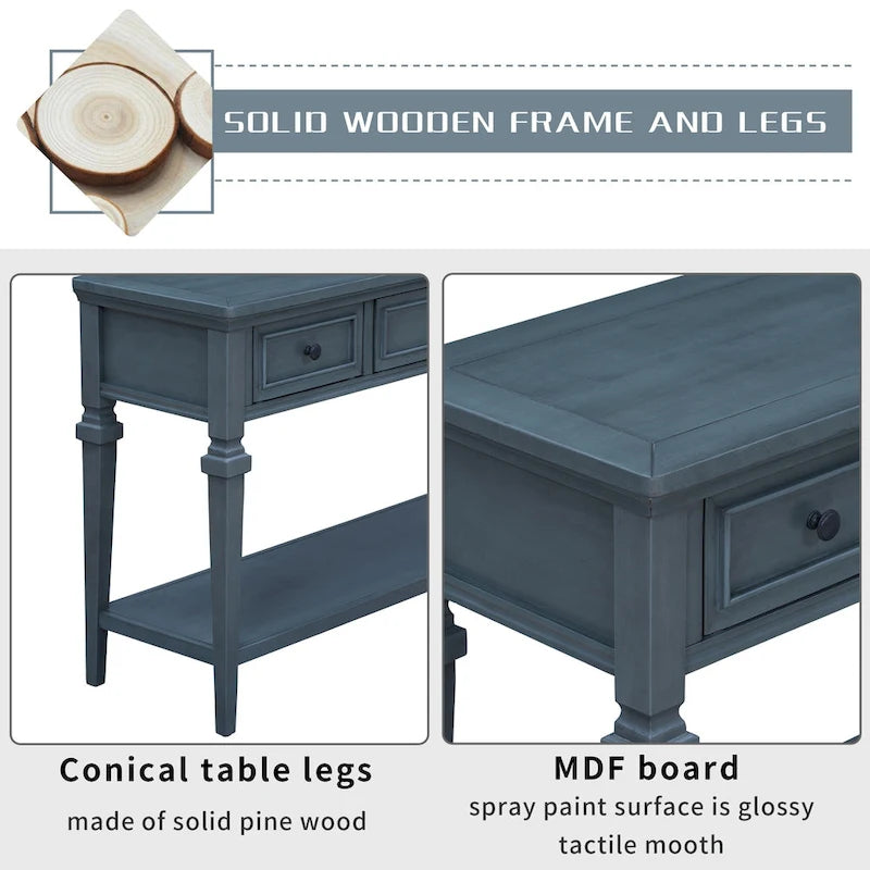 Mesa consola retro con 3 cajones, en azul marino/blanco antiguo/gris lavado/espresso, requiere montaje de 1 persona