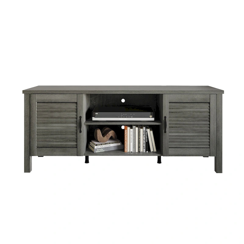 Mueble de TV de 2 puertas con persiana marrón/gris/roble claro, para TV de hasta 60", 1 habitación