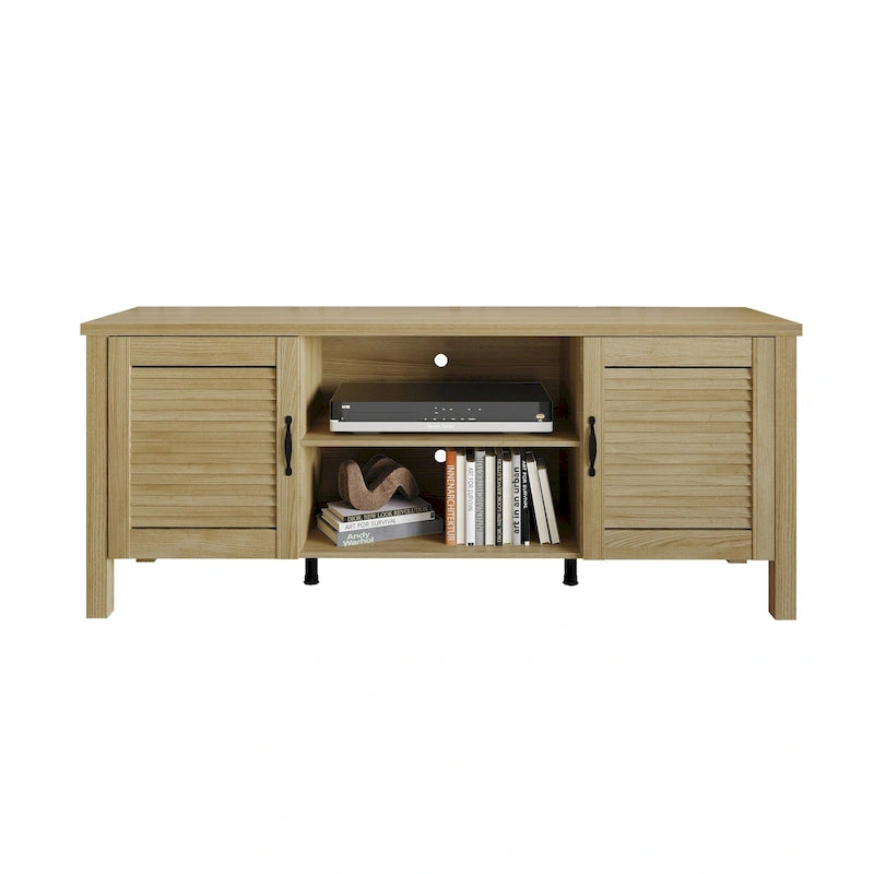 Mueble de TV de 2 puertas con persiana marrón/gris/roble claro, para TV de hasta 60", 1 habitación