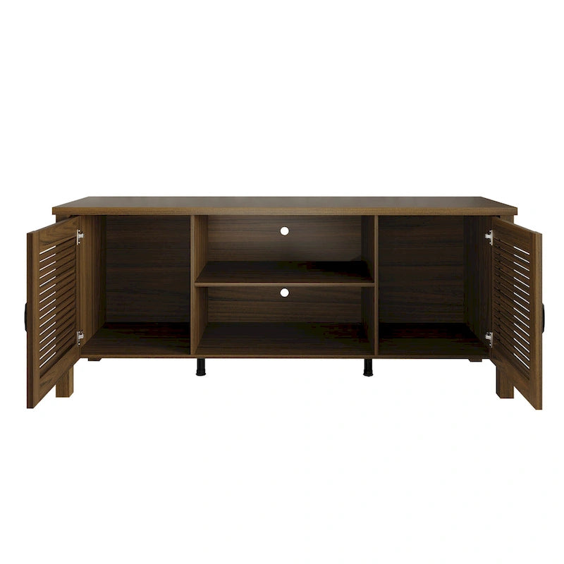 Mueble de TV de 2 puertas con persiana marrón/gris/roble claro, para TV de hasta 60", 1 habitación