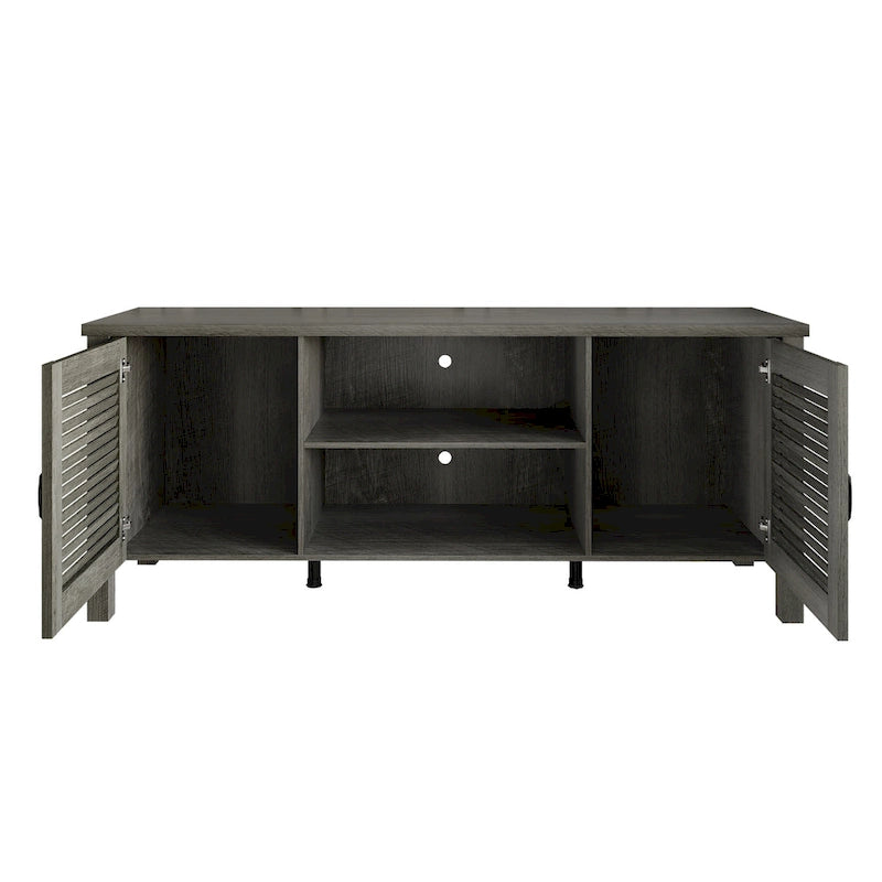 Mueble de TV de 2 puertas con persiana marrón/gris/roble claro, para TV de hasta 60", 1 habitación