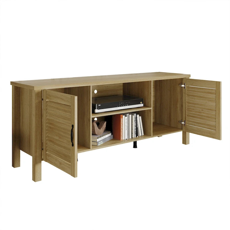 Mueble de TV de 2 puertas con persiana marrón/gris/roble claro, para TV de hasta 60", 1 habitación