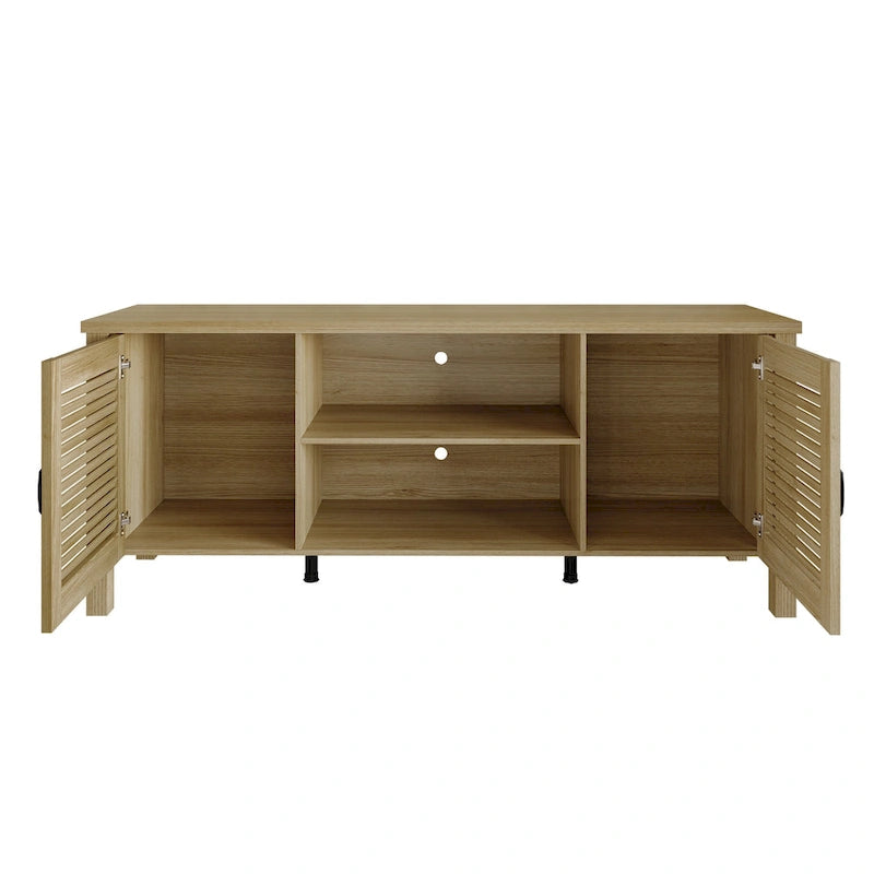 Mueble de TV de 2 puertas con persiana marrón/gris/roble claro, para TV de hasta 60", 1 habitación