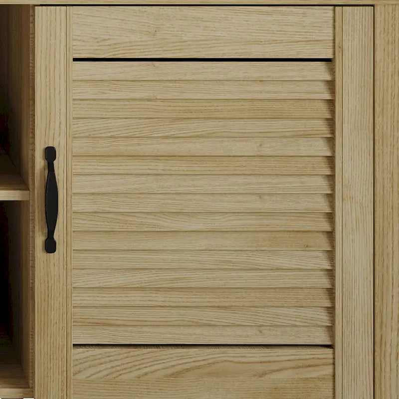 Mueble de TV de 2 puertas con persiana marrón/gris/roble claro, para TV de hasta 60", 1 habitación
