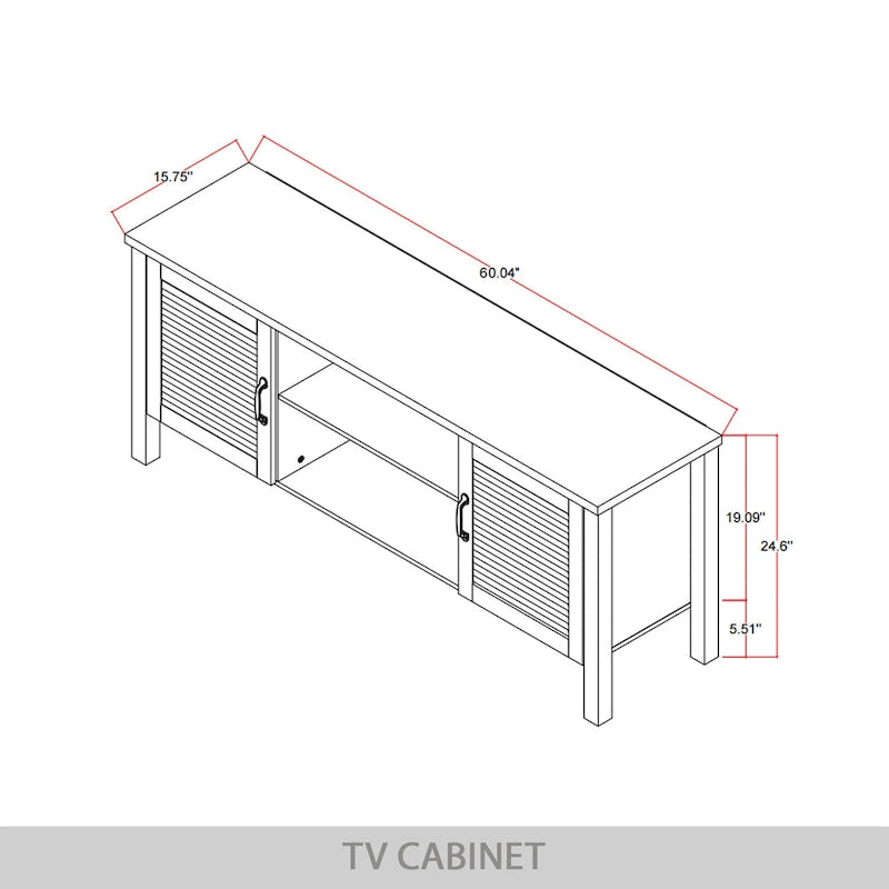 Mueble de TV de 2 puertas con persiana marrón/gris/roble claro, para TV de hasta 60", 1 habitación