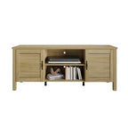 Mueble de TV de 2 puertas con persiana marrón/gris/roble claro, para TV de hasta 60", 1 habitación