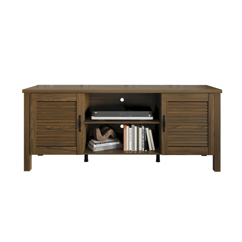 Mueble de TV de 2 puertas con persiana marrón/gris/roble claro, para TV de hasta 60", 1 habitación