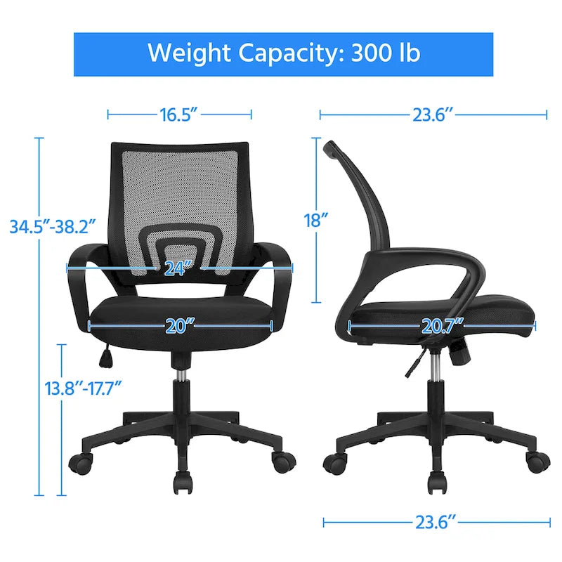 Silla de oficina ergonómica giratoria con respaldo de malla – Gris oscuro / Rojo / Gris / Azul / Negro / Morado, Unidad