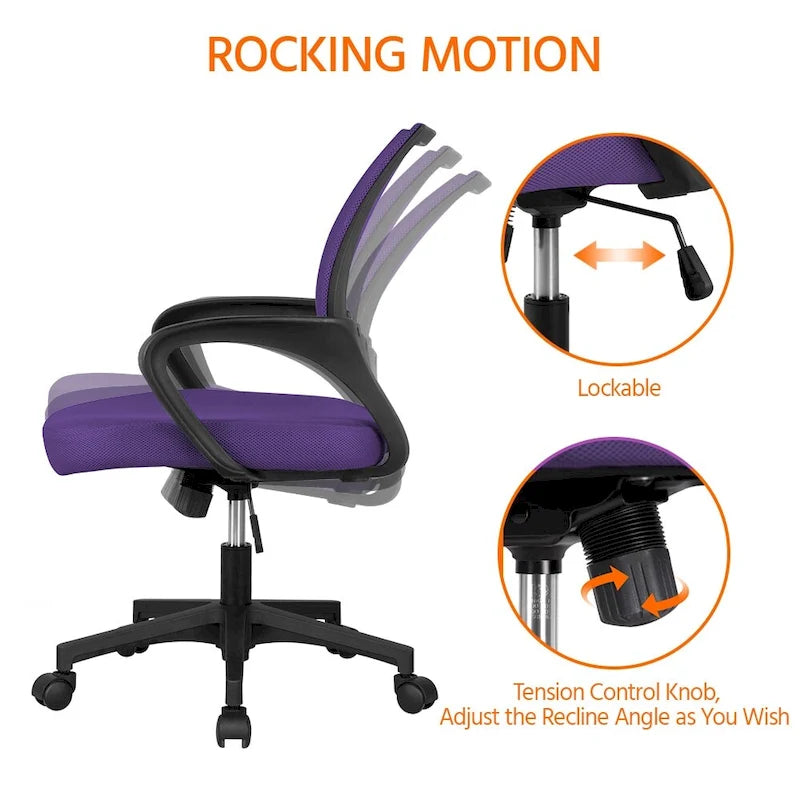 Silla de oficina ergonómica giratoria con respaldo de malla – Gris oscuro / Rojo / Gris / Azul / Negro / Morado, Unidad