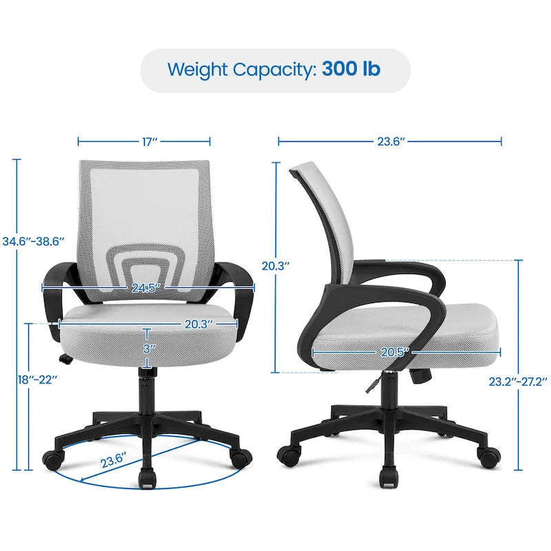 Silla de oficina ergonómica giratoria con respaldo de malla – Gris oscuro / Rojo / Gris / Azul / Negro / Morado, Unidad
