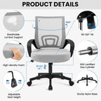 Silla de oficina ergonómica giratoria con respaldo de malla – Gris oscuro / Rojo / Gris / Azul / Negro / Morado, Unidad