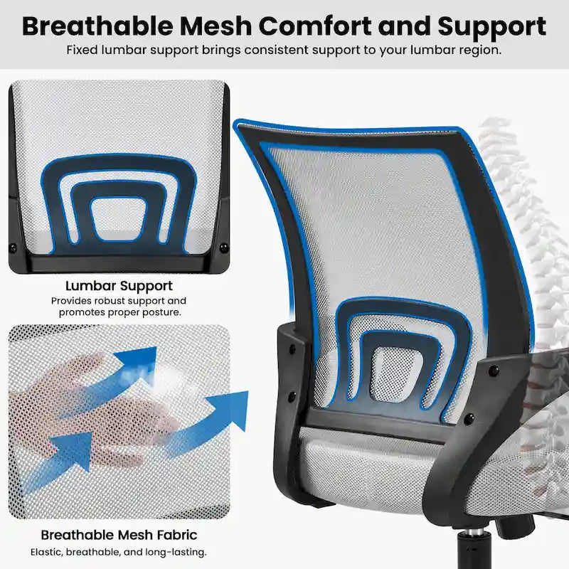 Silla de oficina ergonómica giratoria con respaldo de malla – Gris oscuro / Rojo / Gris / Azul / Negro / Morado, Unidad