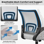 Silla de oficina ergonómica giratoria con respaldo de malla – Gris oscuro / Rojo / Gris / Azul / Negro / Morado, Unidad