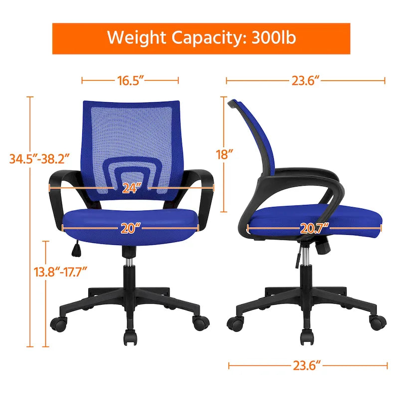 Silla de oficina ergonómica giratoria con respaldo de malla – Gris oscuro / Rojo / Gris / Azul / Negro / Morado, Unidad