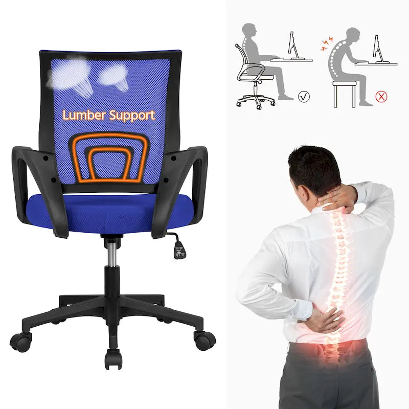 Silla de oficina ergonómica giratoria con respaldo de malla – Gris oscuro / Rojo / Gris / Azul / Negro / Morado, Unidad