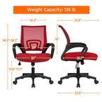 Silla de oficina ergonómica giratoria con respaldo de malla – Gris oscuro / Rojo / Gris / Azul / Negro / Morado, Unidad