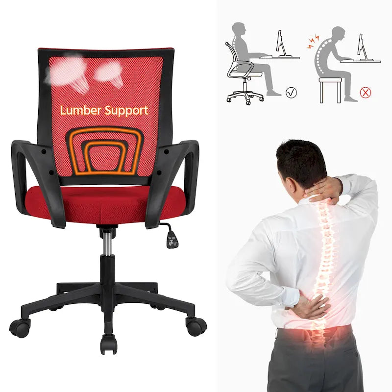 Silla de oficina ergonómica giratoria con respaldo de malla – Gris oscuro / Rojo / Gris / Azul / Negro / Morado, Unidad