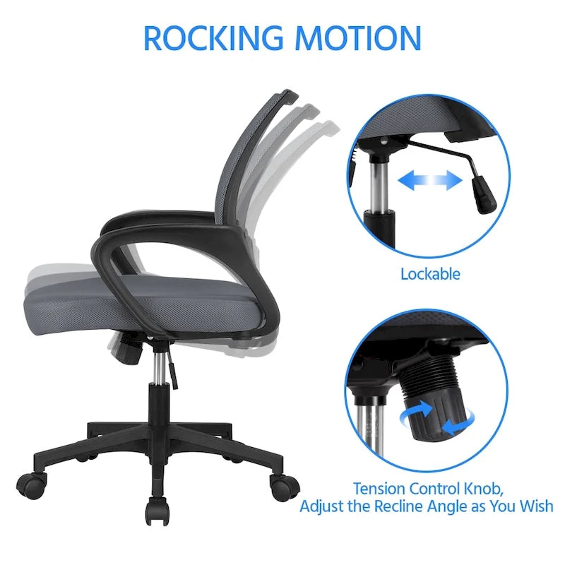 Silla de oficina ergonómica giratoria con respaldo de malla – Gris oscuro / Rojo / Gris / Azul / Negro / Morado, Unidad
