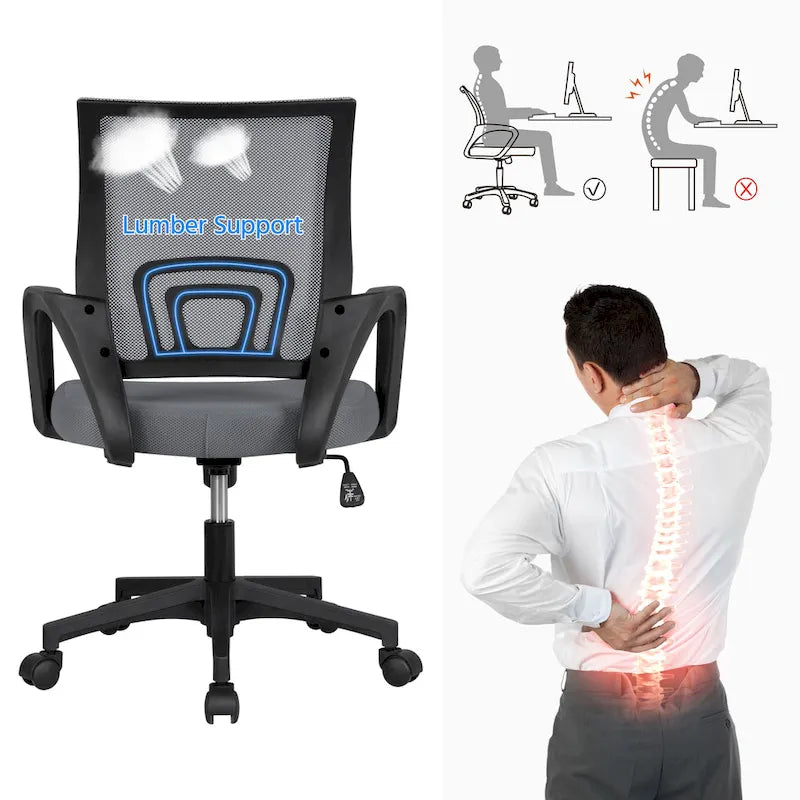 Silla de oficina ergonómica giratoria con respaldo de malla – Gris oscuro / Rojo / Gris / Azul / Negro / Morado, Unidad