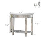 Mesa de consola de media luna plateada con estante, 1 persona