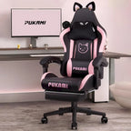 Silla Gaming Negra/Rosa con Orejas de Gato y Reposapiés, Reclinable, para 1 Persona
