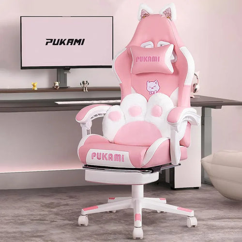 Silla Gaming Negra/Rosa con Orejas de Gato y Reposapiés, Reclinable, para 1 Persona