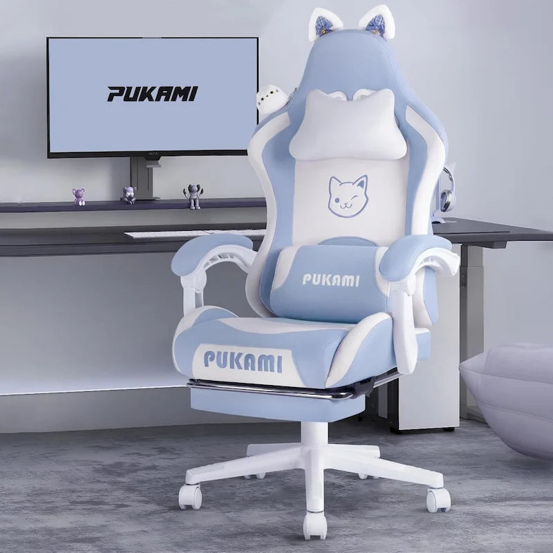 Silla Gaming Negra/Rosa con Orejas de Gato y Reposapiés, Reclinable, para 1 Persona