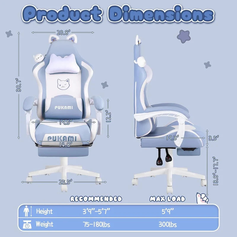 Silla Gaming Negra/Rosa con Orejas de Gato y Reposapiés, Reclinable, para 1 Persona