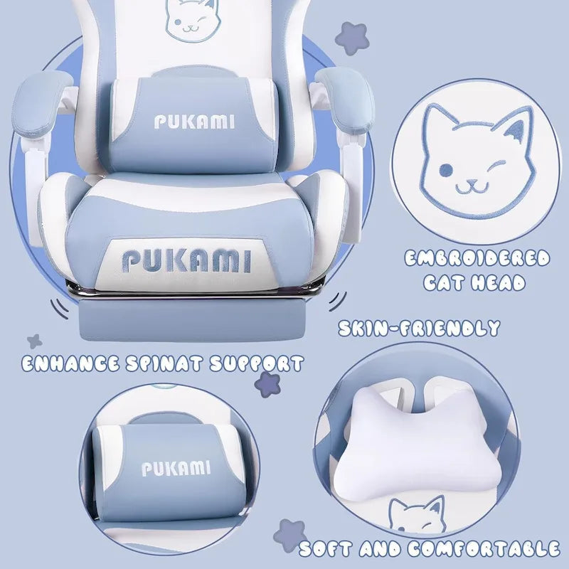 Silla Gaming Negra/Rosa con Orejas de Gato y Reposapiés, Reclinable, para 1 Persona