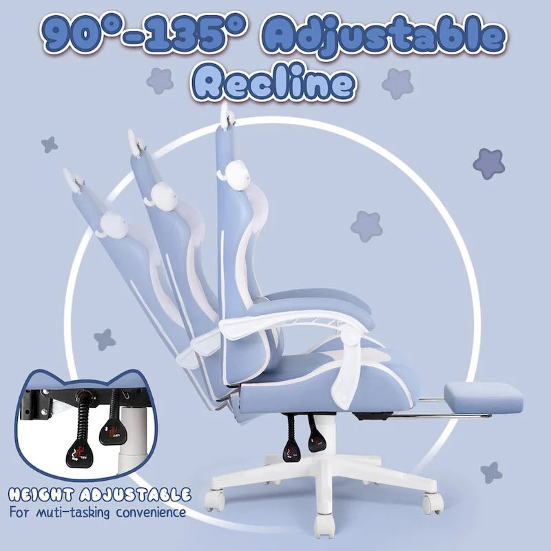 Silla Gaming Negra/Rosa con Orejas de Gato y Reposapiés, Reclinable, para 1 Persona
