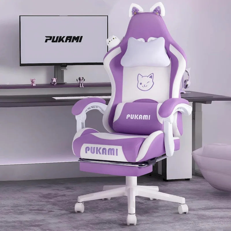 Silla Gaming Negra/Rosa con Orejas de Gato y Reposapiés, Reclinable, para 1 Persona