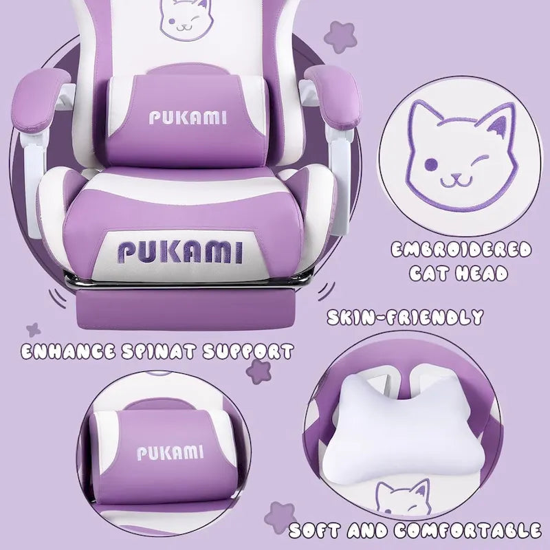 Silla Gaming Negra/Rosa con Orejas de Gato y Reposapiés, Reclinable, para 1 Persona