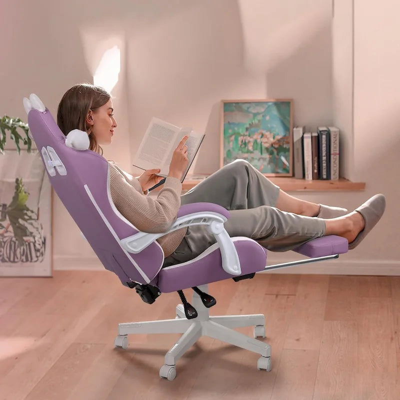 Silla Gaming Negra/Rosa con Orejas de Gato y Reposapiés, Reclinable, para 1 Persona