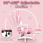 Silla Gaming Negra/Rosa con Orejas de Gato y Reposapiés, Reclinable, para 1 Persona