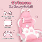Silla Gaming Negra/Rosa con Orejas de Gato y Reposapiés, Reclinable, para 1 Persona