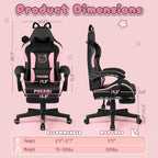 Silla Gaming Negra/Rosa con Orejas de Gato y Reposapiés, Reclinable, para 1 Persona