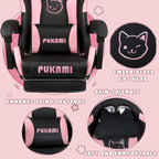 Silla Gaming Negra/Rosa con Orejas de Gato y Reposapiés, Reclinable, para 1 Persona