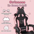 Silla Gaming Negra/Rosa con Orejas de Gato y Reposapiés, Reclinable, para 1 Persona